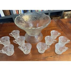 Vintage KIG Indonesia Punch Bowl Set Punch Bowl, Stand, & 12 Punch Cups